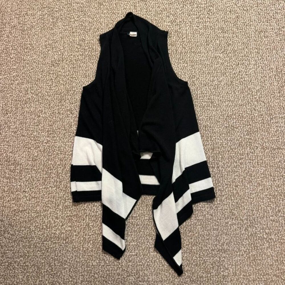 Alloy Apparel Black White Striped Sleeveless Vest Cardigan Small